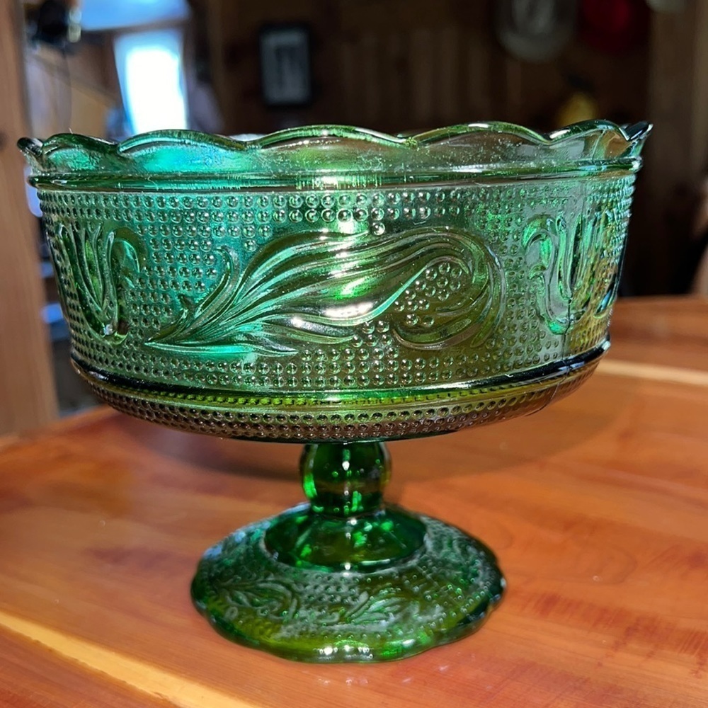 Vintage EO Brody Footed Green Candy Dish